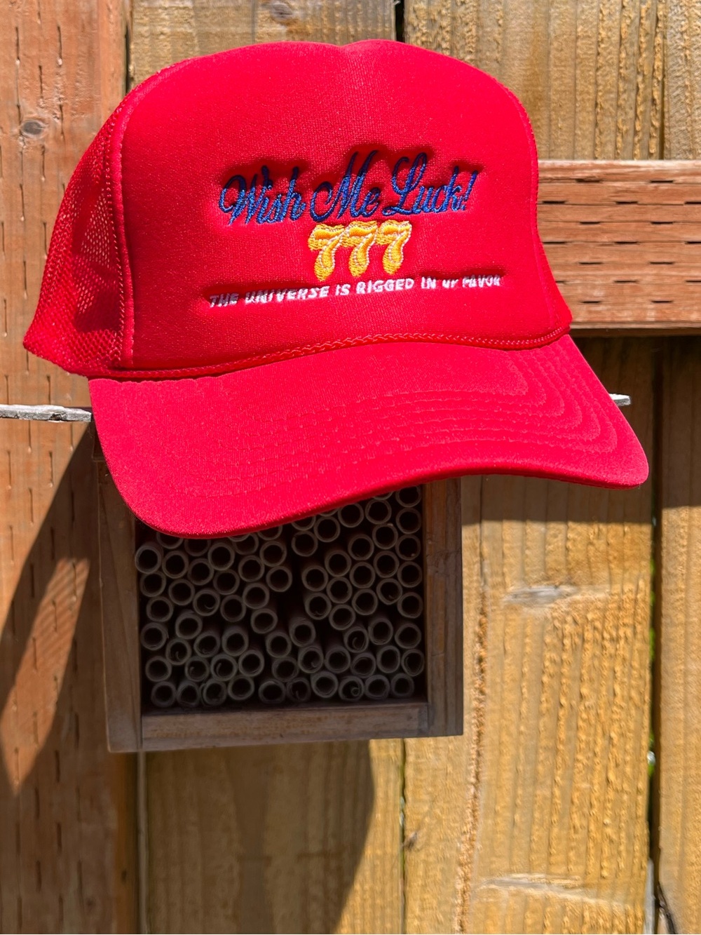 OTTO Trucker Hat "Wish Me Luck! 777" Red Mesh Back Snapback